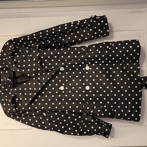 Chaps Large, double-breasted, black and white polkadot rain jacket